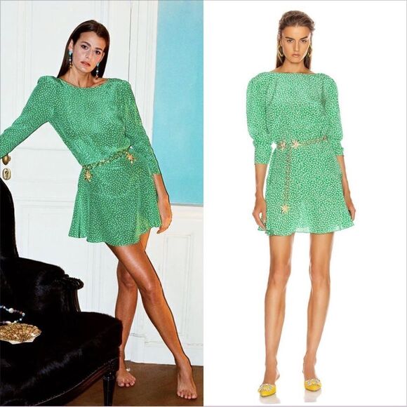 Rixo Silk Kyla Green Floral Dress - Picture 1 of 15